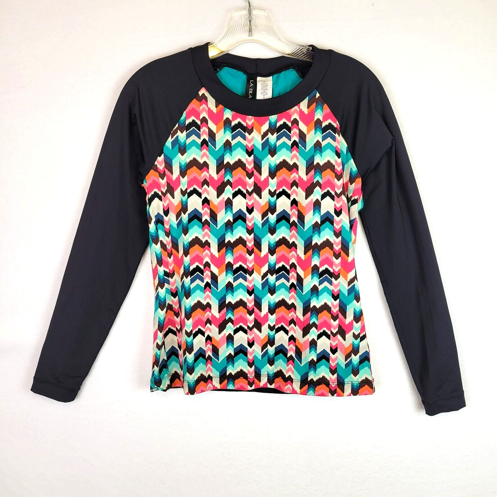 La Blanca Womens Geometric Built In Bra Rashguard Swim Top Size Small Multicolor